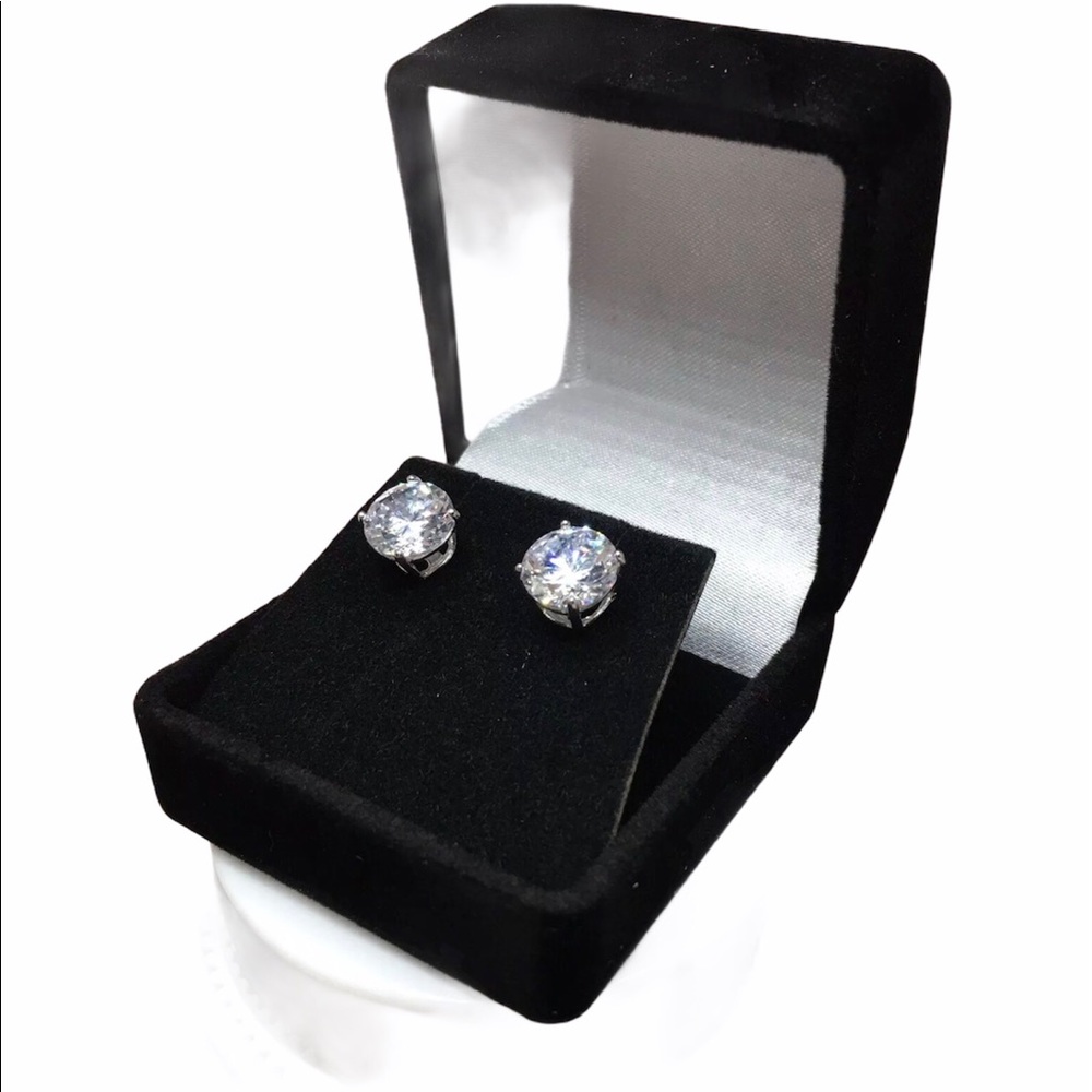 14k white gold 8 ct diamond stud earrings silver - Picture 9 of 10